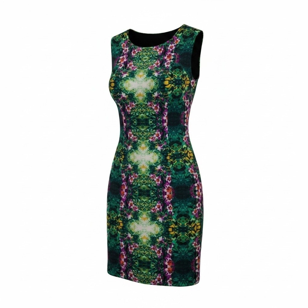 Cynthia Rowley Sheath Dress Women 6 Green Floral Mirror Print Sleeveless Chic